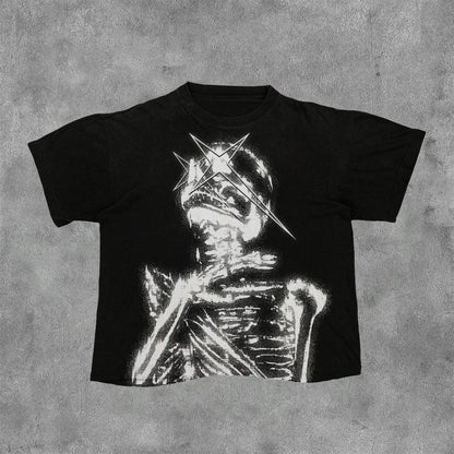 Vintage Dark Centipede Skeletal Graphic Cotton Print T-shirt Men Y2K Summer Short Sleeves Oversize T-shirt Women Casual Tee T