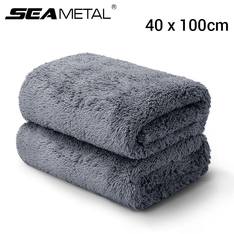 SEAMETAL 40X100CM Car Wash Towel Coral Velvet Microfiber Clean Cloth No Hemming Thickened Soft High Absorbent Car Washing Tow