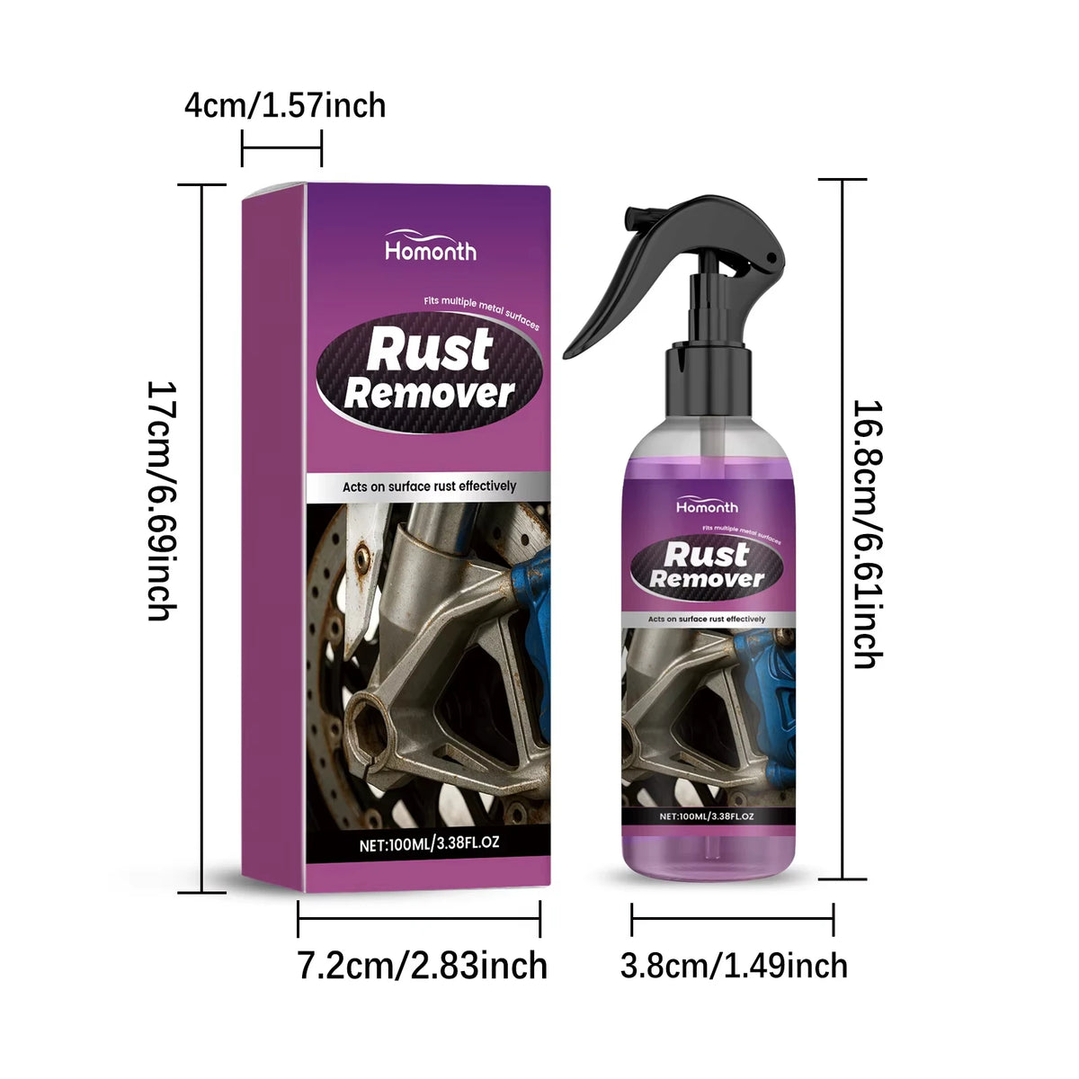Car Rust Remover Spray Safe for Auto Paint Metal Surface Treatment for Chassis, Wheels, Tools Prevents Corrosion Degreaser 10