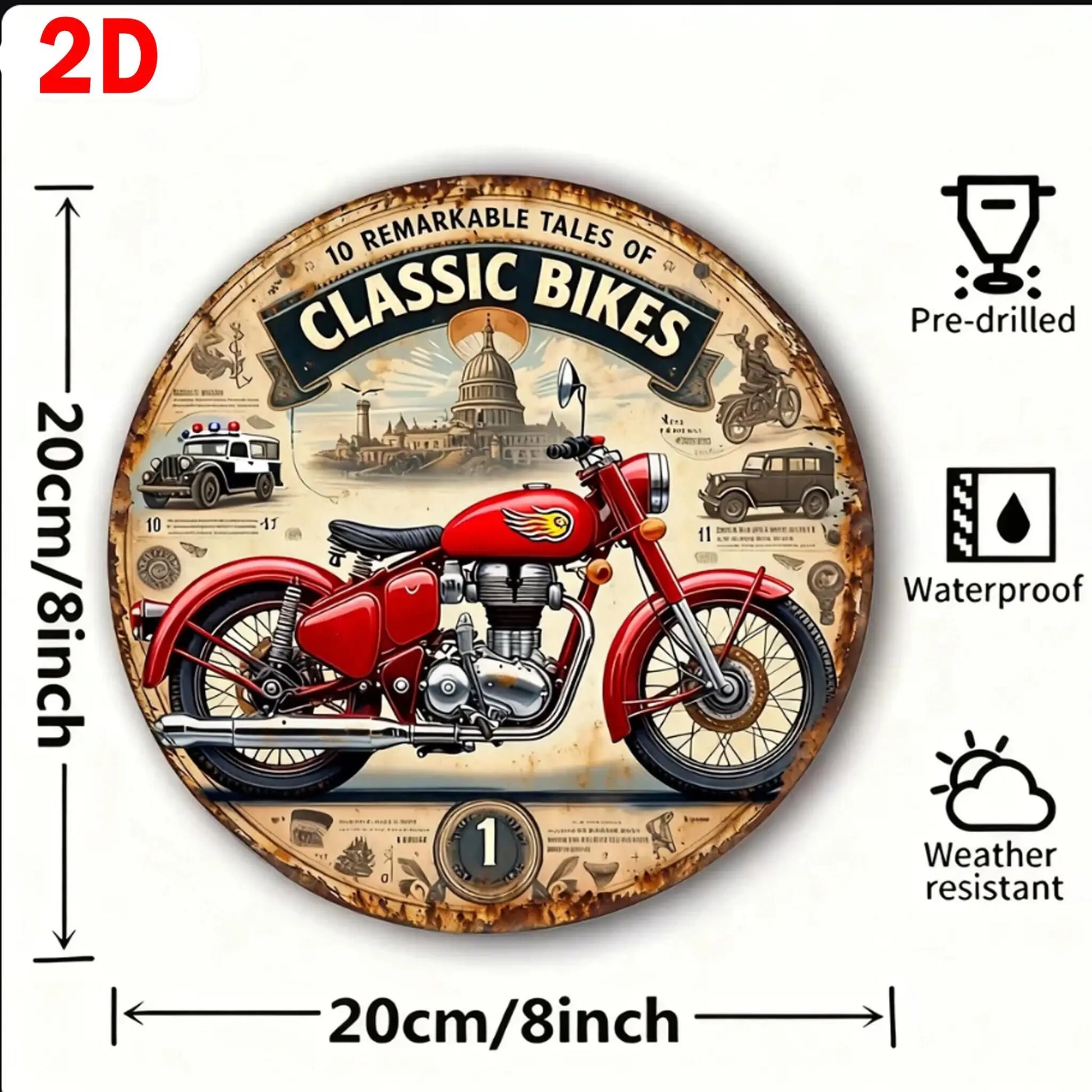 2D Vintage Round Aluminum Sign - Retro Metal Tin Sign - Motorcycle Rustic Metal Wall Art ,Room Decor Gift For Motorcycle - TY