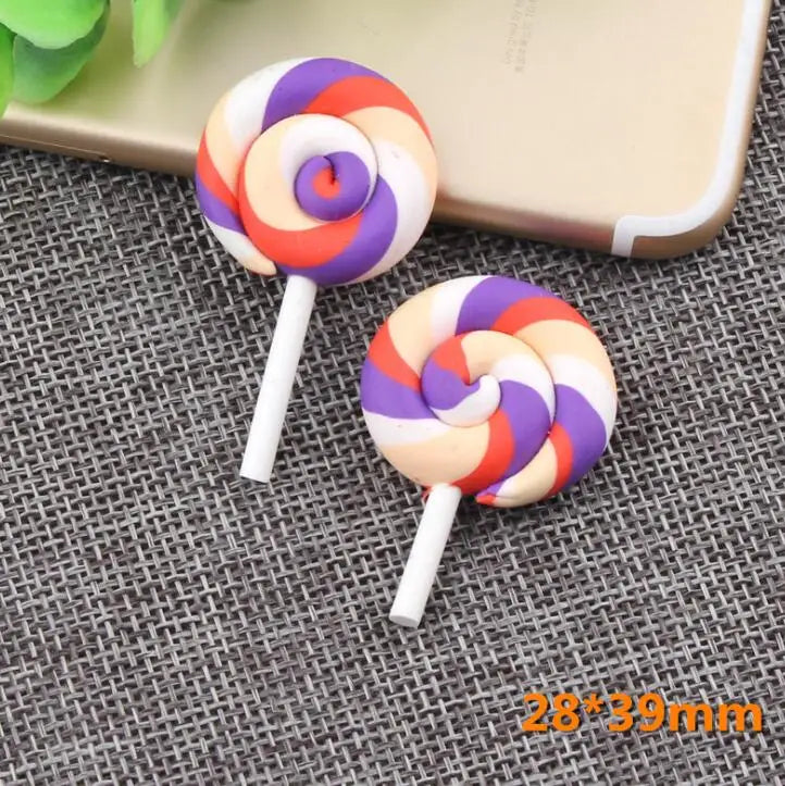 10pcs /lot Beauty Kawaii Rainbow lollipop Candy Polymer Clay Cabochons Flatback For DIY Phone Decoration - 03