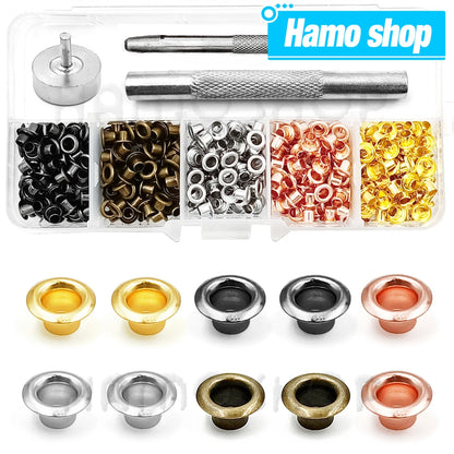 200pcs Metal Eyelet Gromment Kit Eyelet Punch Install Tool Set With Storage Box For LeatherCraft Shoes Belt Cap Bag Tags Clot