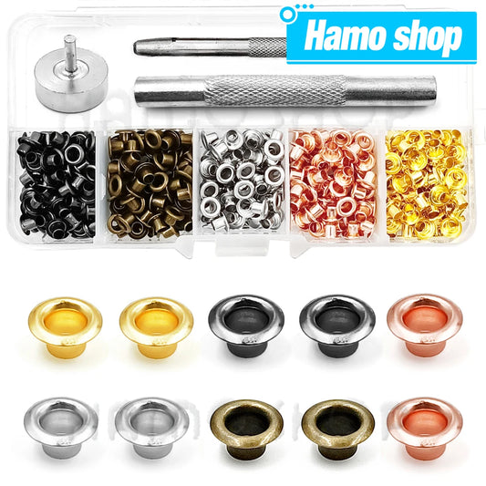200pcs Metal Eyelet Gromment Kit Eyelet Punch Install Tool Set With Storage Box For LeatherCraft Shoes Belt Cap Bag Tags Clot