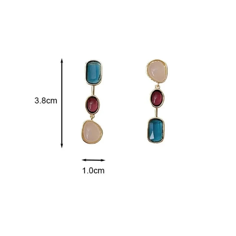 Asymmetric Colorful Resin Earrings for Women Retro Contrast Geometric Dangle Earrings Korean Jewelry