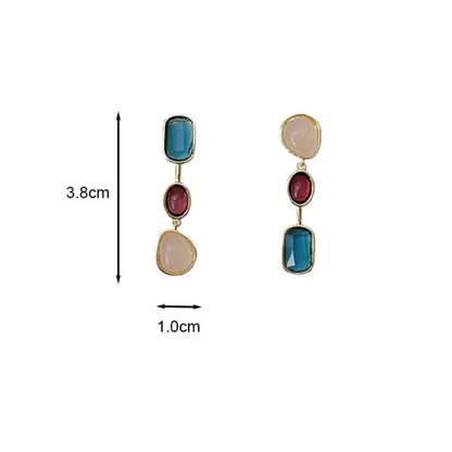Asymmetric Colorful Resin Earrings for Women Retro Contrast Geometric Dangle Earrings Korean Jewelry