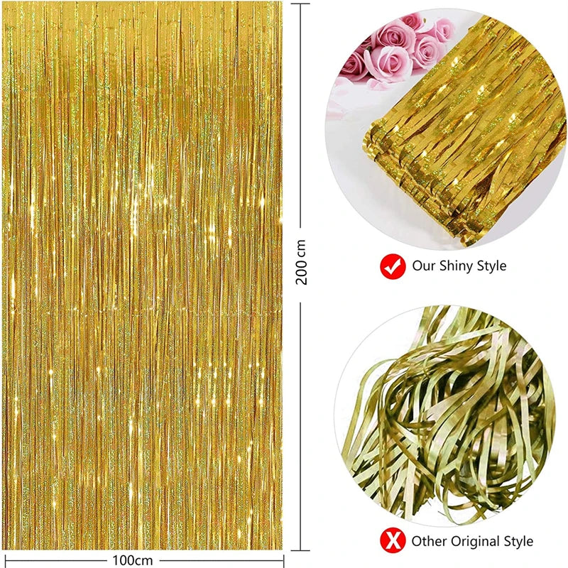 3/2/1Pack Party Backdrop Curtains Glitter Gold Tinsel Fringe Foil Curtain Birthday Wedding Decoration Adult Anniversary Decor