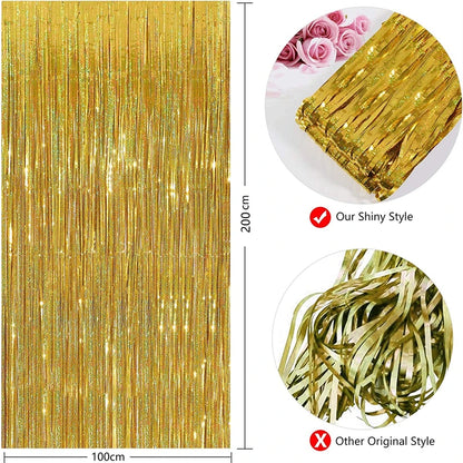 3/2/1Pack Party Backdrop Curtains Glitter Gold Tinsel Fringe Foil Curtain Birthday Wedding Decoration Adult Anniversary Decor