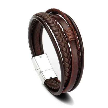 Trendy Leather Bracelets For Men Stainless Steel Bracelet 21CM Multilayer Braided Rope Bracelets for Male Jewelry Gifts - 8