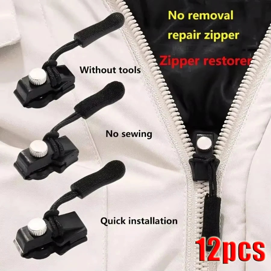 3-12Pcs Universal Zipper Repair Kit Quick Instant Detachable Zipper Head Replacement Zipper Slider Pull Jacket Bags Coat DIY 