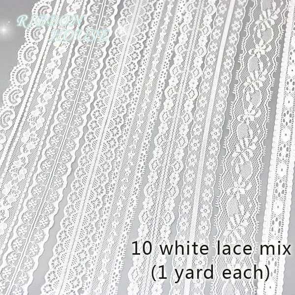 (5 yards/roll) white Lace fabric Webbing Decoration Lovely gift packing polyester Material - 10 lace mix