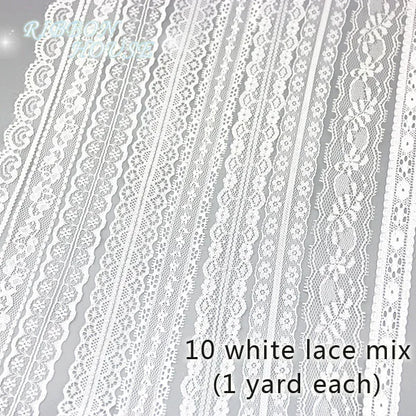 (5 yards/roll) white Lace fabric Webbing Decoration Lovely gift packing polyester Material - 10 lace mix