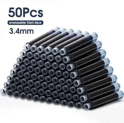 50pcs Fountain Pen Ink Cartridge Refills Bottle Disposable 3.4mm Bore Diameter School Office Stationery Supplies Calligraphy 