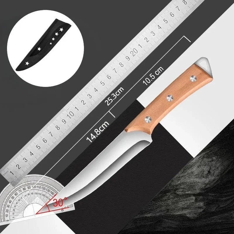 Stainless Steel Fillet Boning Knife Professional Chef's Kitchen Knife Forged Meat Cleaver Fish Slicing Knife Wooden Handle - 