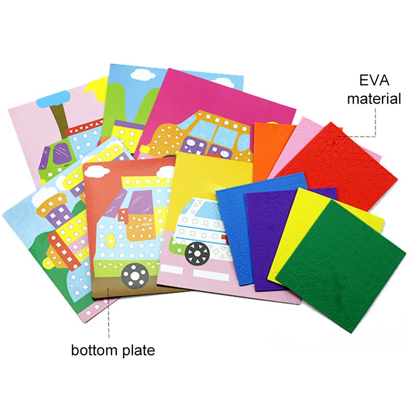6/12pcs Mosaics Paintings DIY Foam Puzzles 3D EVA Sticker Airplane Car Spaceship Cat Dog Animal Cartoon Drawing Home Decor TM