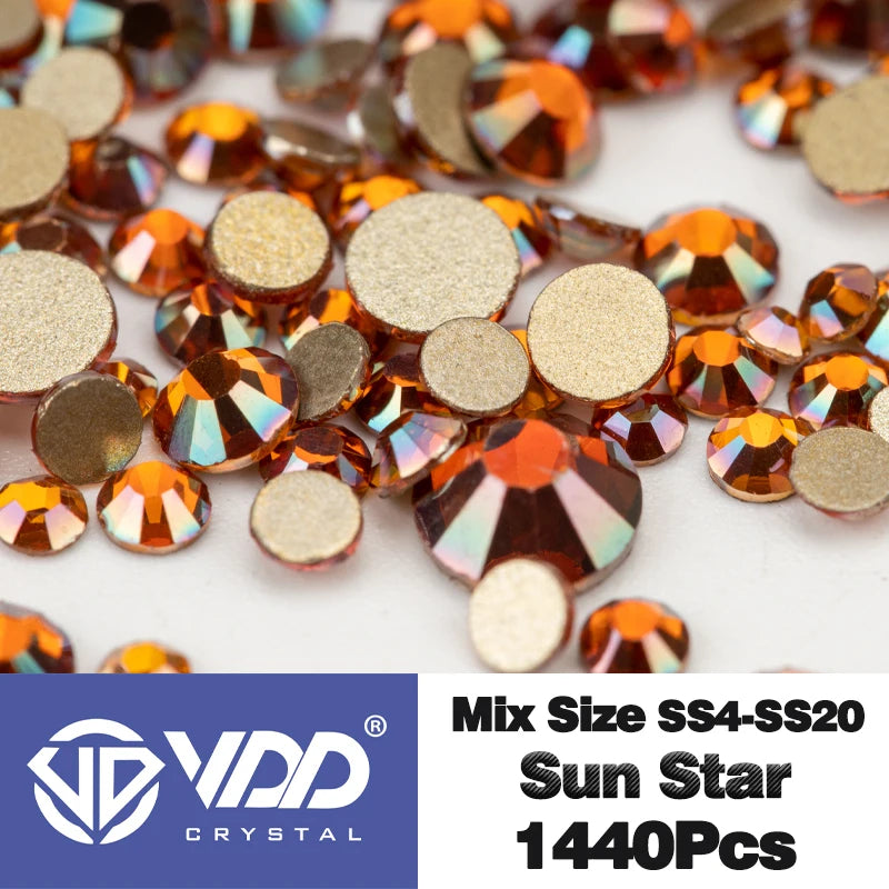 VDD SS4-SS20 Mix Size Clear Crystal Non-Hotfix Gold FlatBack Rhinestones Decorations DIY Glitter Stones 3D Nail Art Accessori