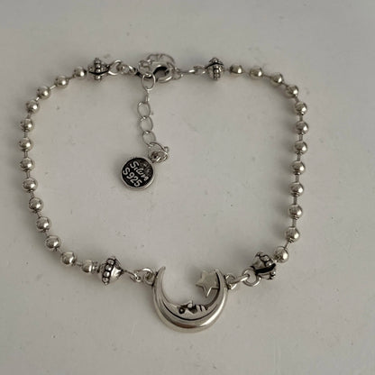 100% Solid 925 Sterling Silver Metal Bracelet for Women Vintage Handmade Simple Retro Heart Chain Bracelet Birthday Gift Part