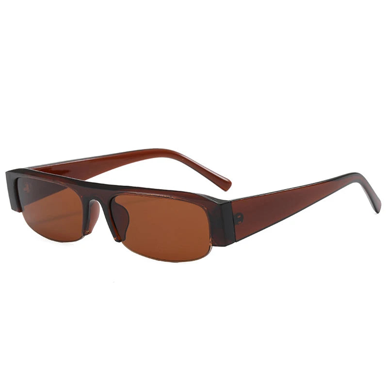 SO&EI New Small Rectangle Women Sunglasses Vintage Clear Lens Men Half Frame Eyewear Shades UV400 - Brown Tea