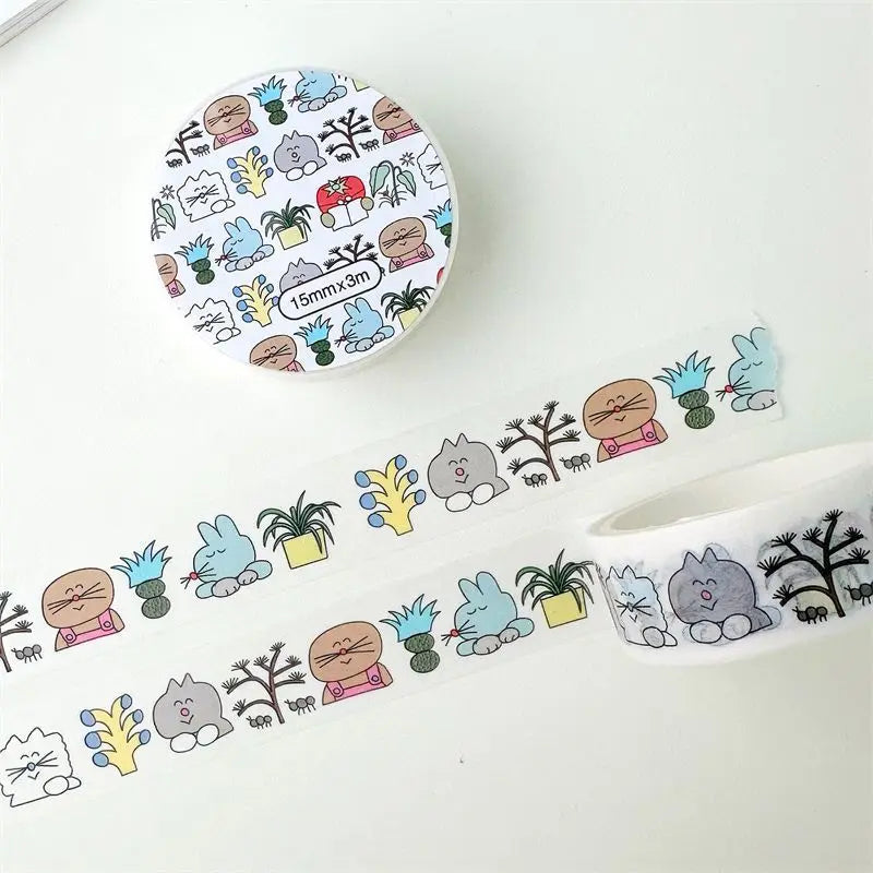 Washi Paper Tape Cute Little Girl Small Animal Handbook Decoration Material Sticker 3 Meters - E