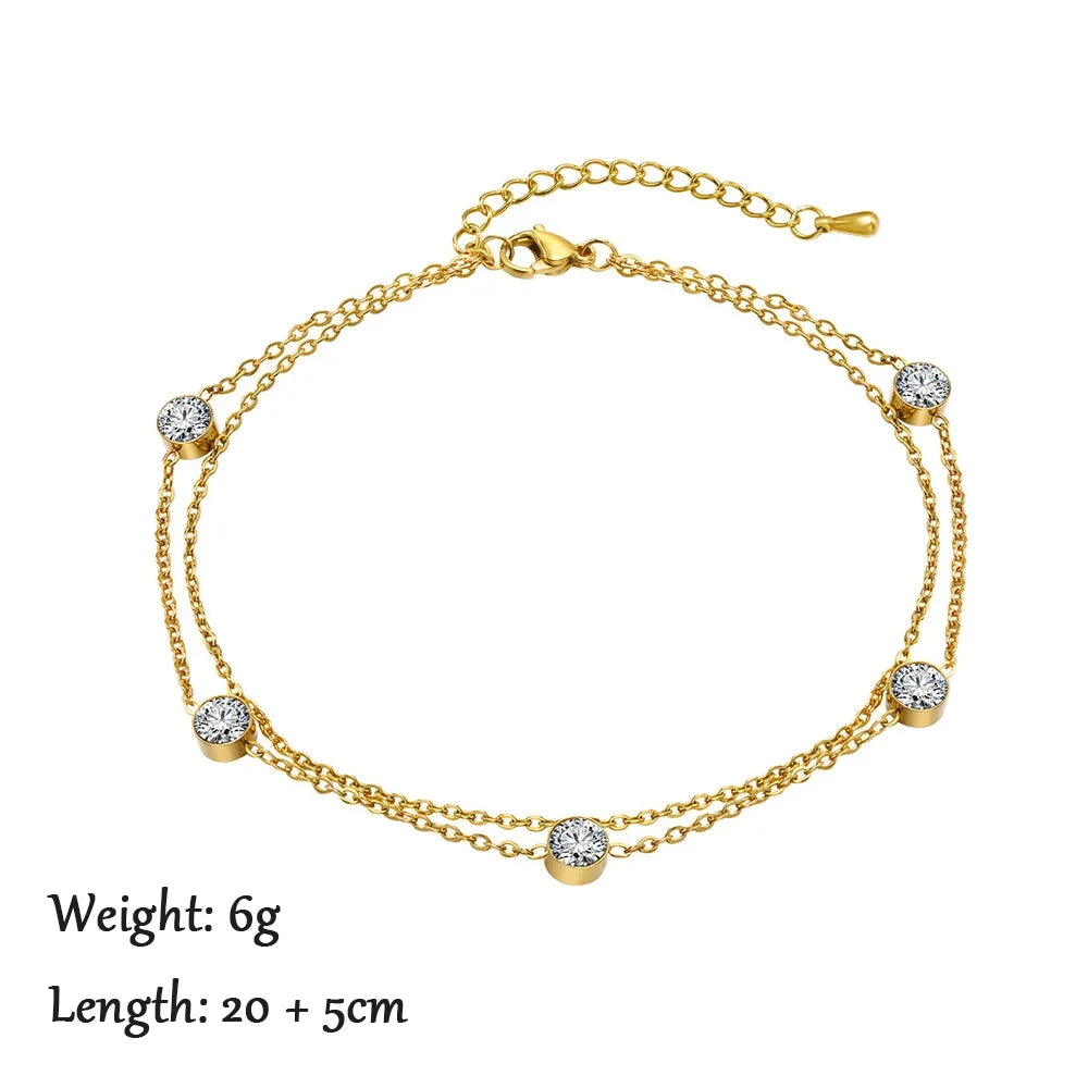 2024 Summer New Gold Color Anklets For Women Stainless Steel Firga Chain Feet Jewelry Layered Link Chain Accessory - Anklet 1