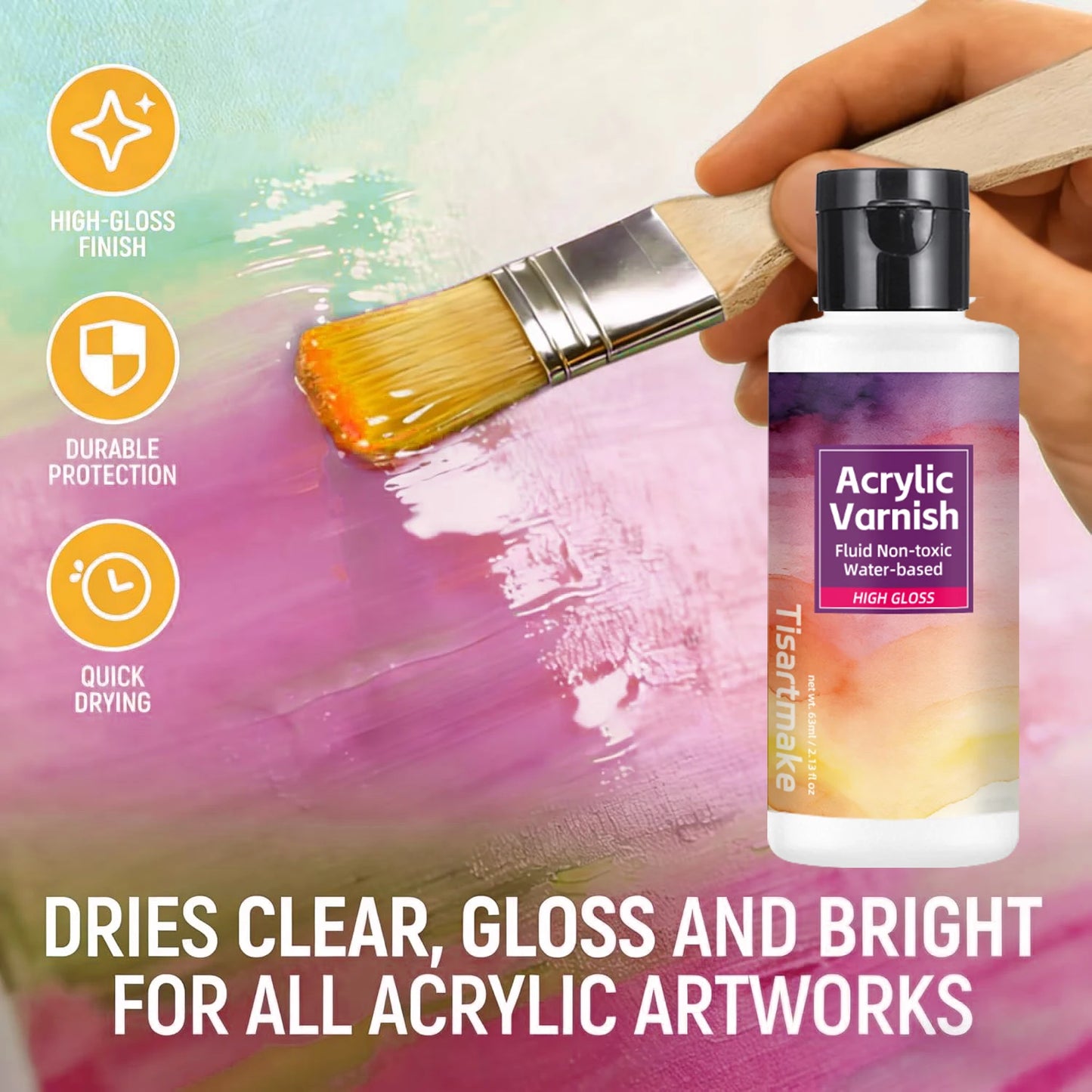 Gloss Varnish for Acrylic Painting, Acrylic Varnish, Non-Yellowing, Anti-Crazing, High Gloss Finish, Clear Coat for Artwork