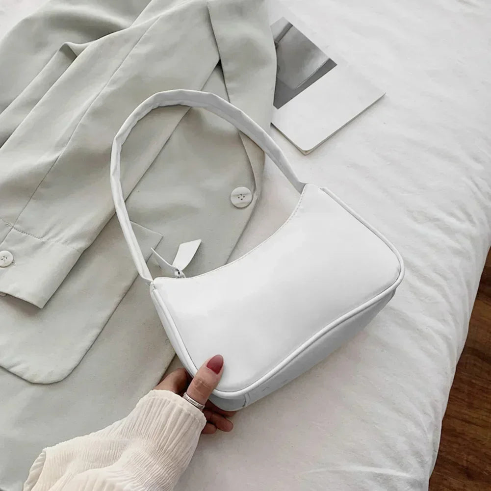 New Retro Soft PU Leather Women Shoulder Underarm Bags Casual Solid Color Small Top-Handle Handbags Ladies Fashion Shoulder B
