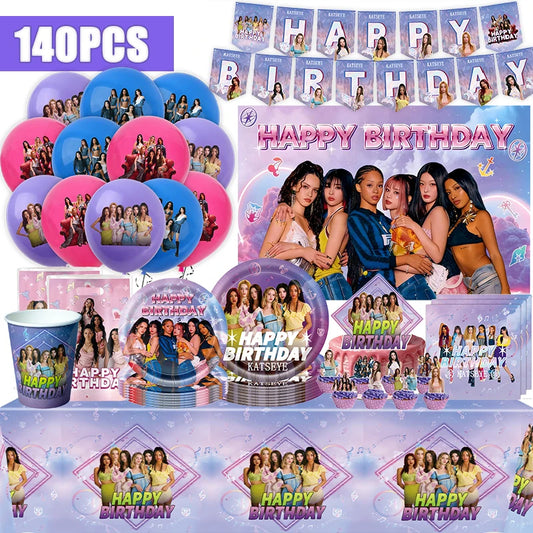 New Katseye Birthday Decoration Superstar Party Favors Stickers Poster Balloons Backdrop Banner Cake Decoration Baby Showe Gi