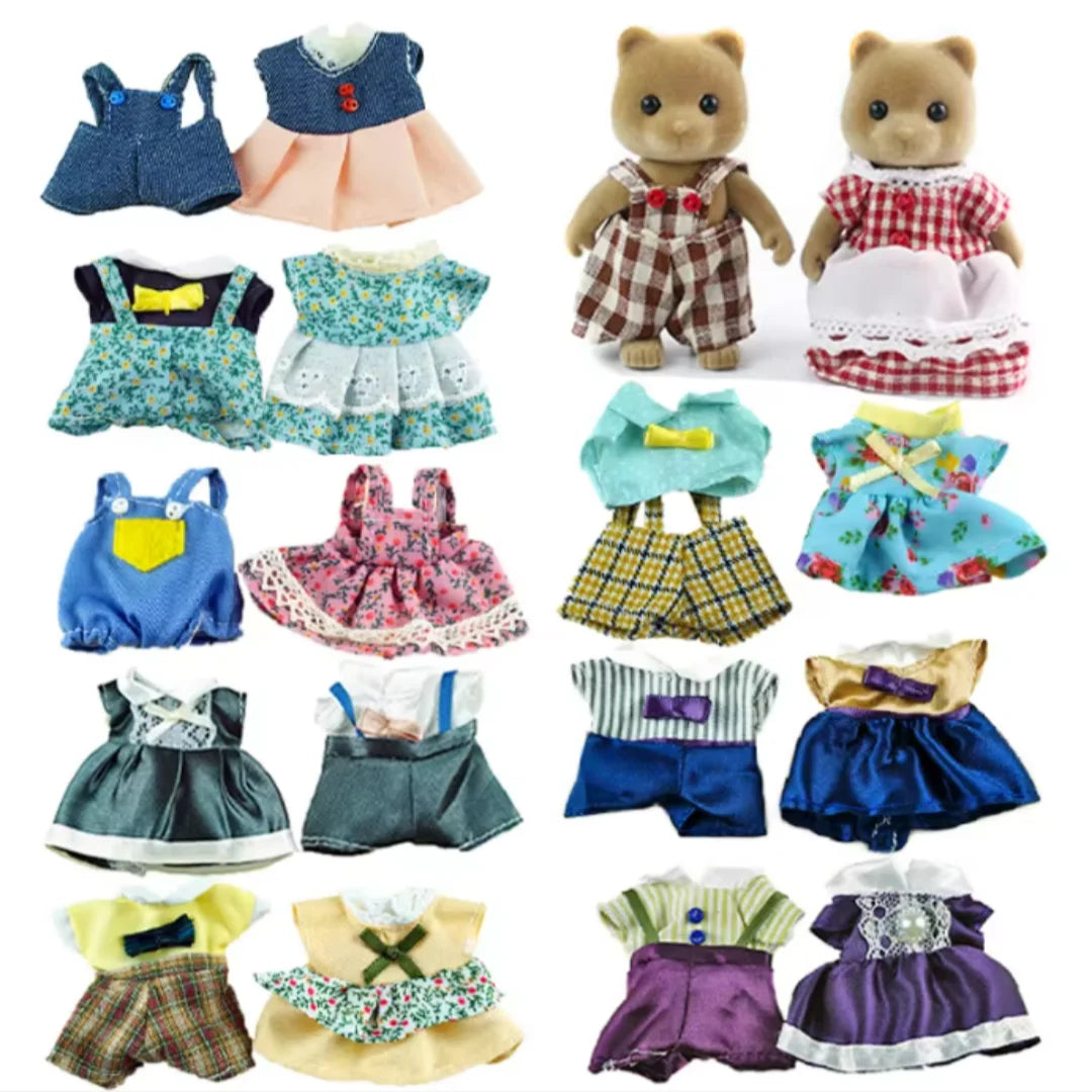Dress Dollhouse Accessories 1:12 Forest Animal Family Clothes Fashion Daily Wear Casual Outfits Vest Shirt Skirt Pants for Do