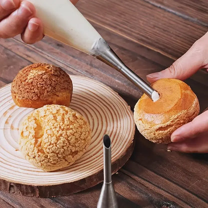 4Pcs Puff Pastry Piping Nozzle Set, Stainless Steel Decorating Tips for Cake Cupcake Cookie Cream Icing, Baking Tools for Bak