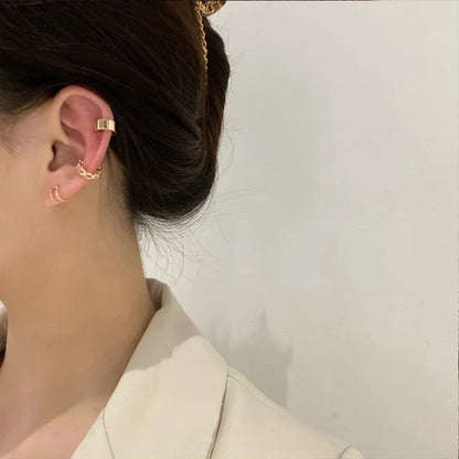 LATS Clips Earrings for Women Unisex Minimalist Fashion Cartilage Hoop Earings Set Ear Cuff Fake Piercing Clip on Ear Jewelry
