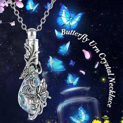 1PCS Animal Crystal Urn Necklace For Ashes Butterfly Cremation Necklace Teardrop Urn Holder Necklaces For Women Memorial Jewe