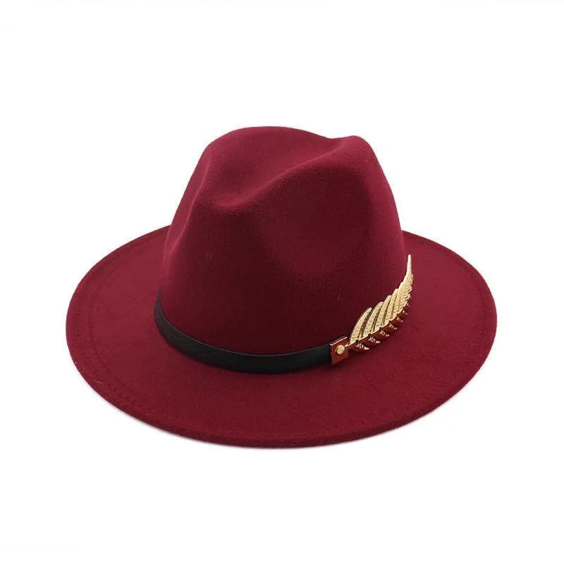 European and American foreign trade leaf decoration women's woolen hat jazz hat autumn and winter Korean version of the Briti