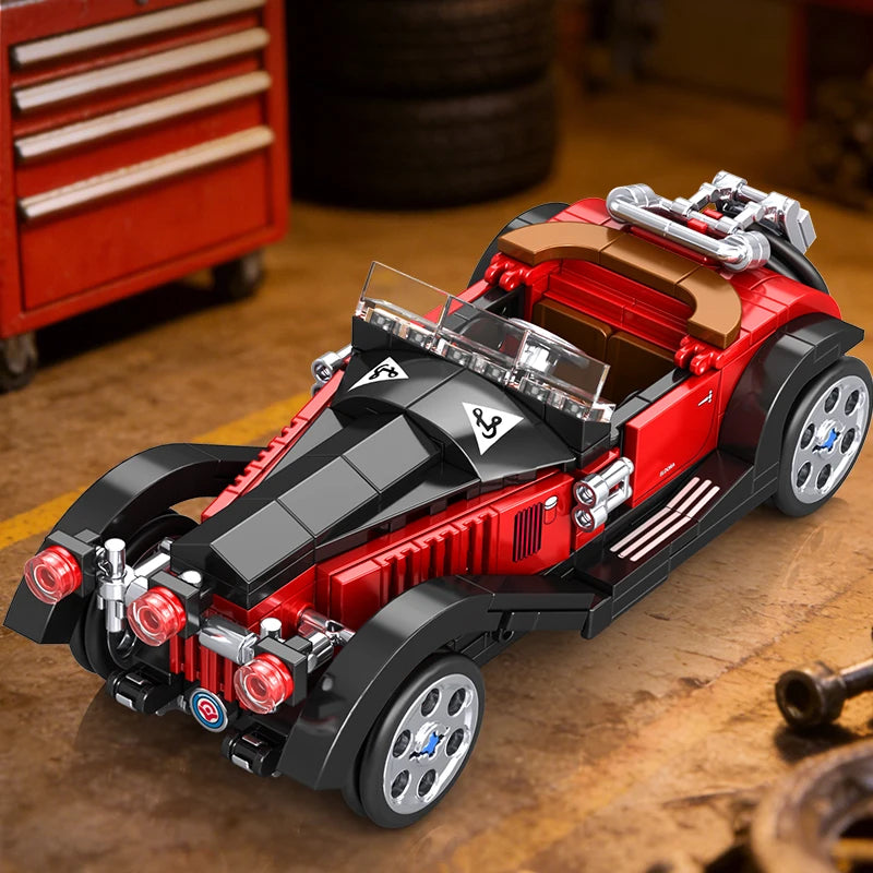 Vintage Classic Car Building Blocks, Retro Roadster Model Bricks with Display Stand, DIY Assembled Collectible Toy Gift