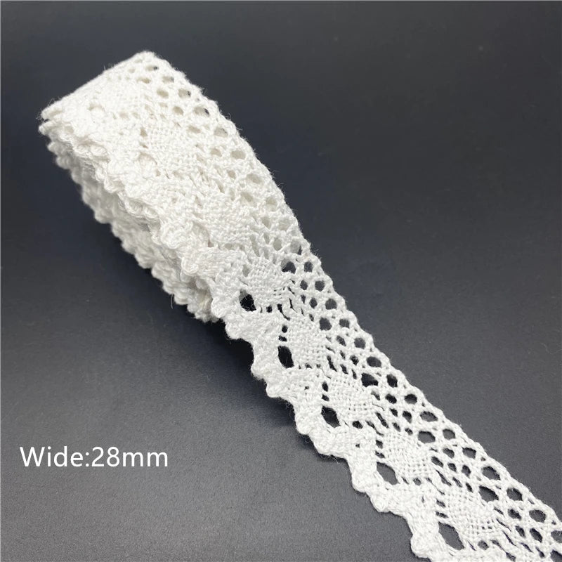 10mm-50mm 2yards White 100%Cotton Lace Ribbon For Apparel Sewing Fabric Trim Cotton Crocheted Lace Ribbon Handmade Accessorie