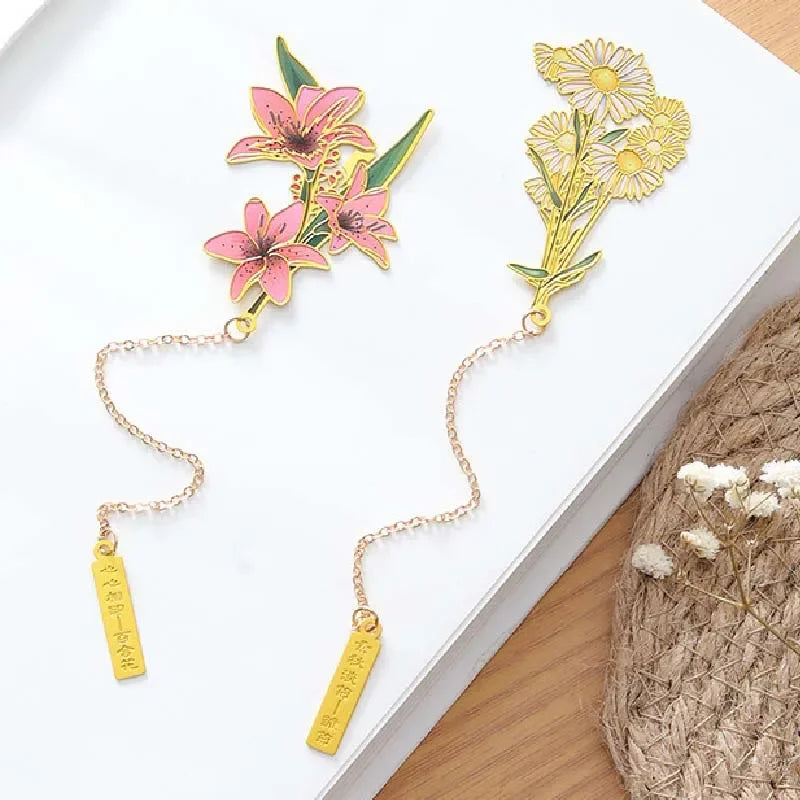 Gift Chinese Design Flowers Brass with Tassel Pendant Vintage Book Clips Office Fine Creative School Stationery Bookmarks