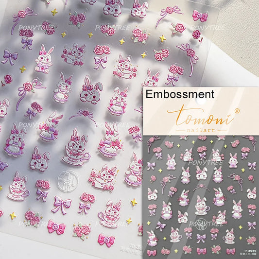 Sakura Pink Lip Print Rose Flower Butterfly Ice Cream Love Heart Bear Macaroon Balloon Candy Nail Art Stickers Manicure Decal