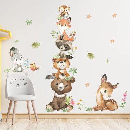 Cute Forest Animals Wall Stickers for Kids Rooms Children Boys Girls Baby Room Decoration Nursery Wallpaper Vinyl Elephant Li