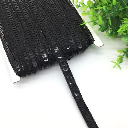 3 yards 13mm Sequins Ribbon Lace Trim Sequin Fabric For Dress Clothes Headdress Bridal Sewing Accessories DIY - Black