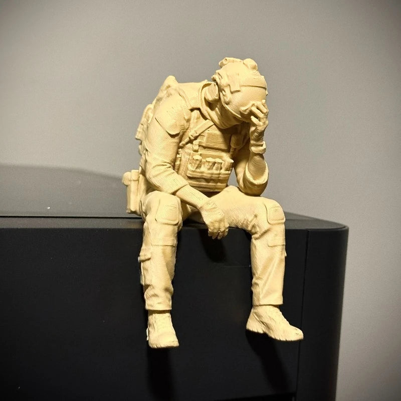 Military Style Sitting Soldier Figurine 3D Printed Miniature Tactical Gear Desk Ornaments Home Office Bookshelf Decor Craft G