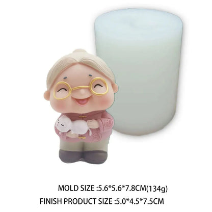 3D Grandpa Grandma Longevity Elderly Silicone Candle Molds Resin Cake Decorating Tools Plaster Epoxy Model Birthday Mould - S