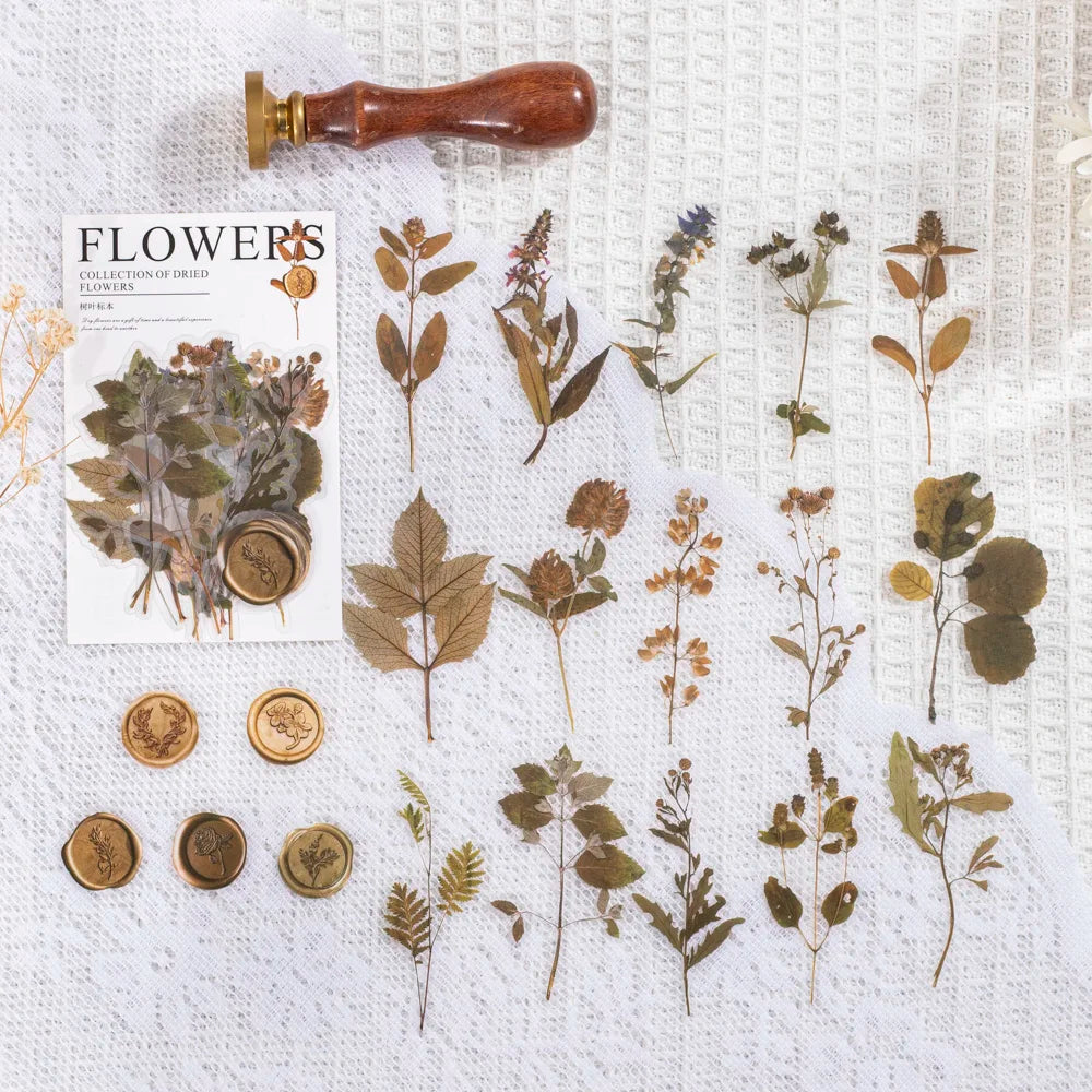 40 pcs/pack Vintage Dried flower Leaf specimen Stickers aesthetic Creativity Decor Junk Journal Scrapbooking Material Supplie