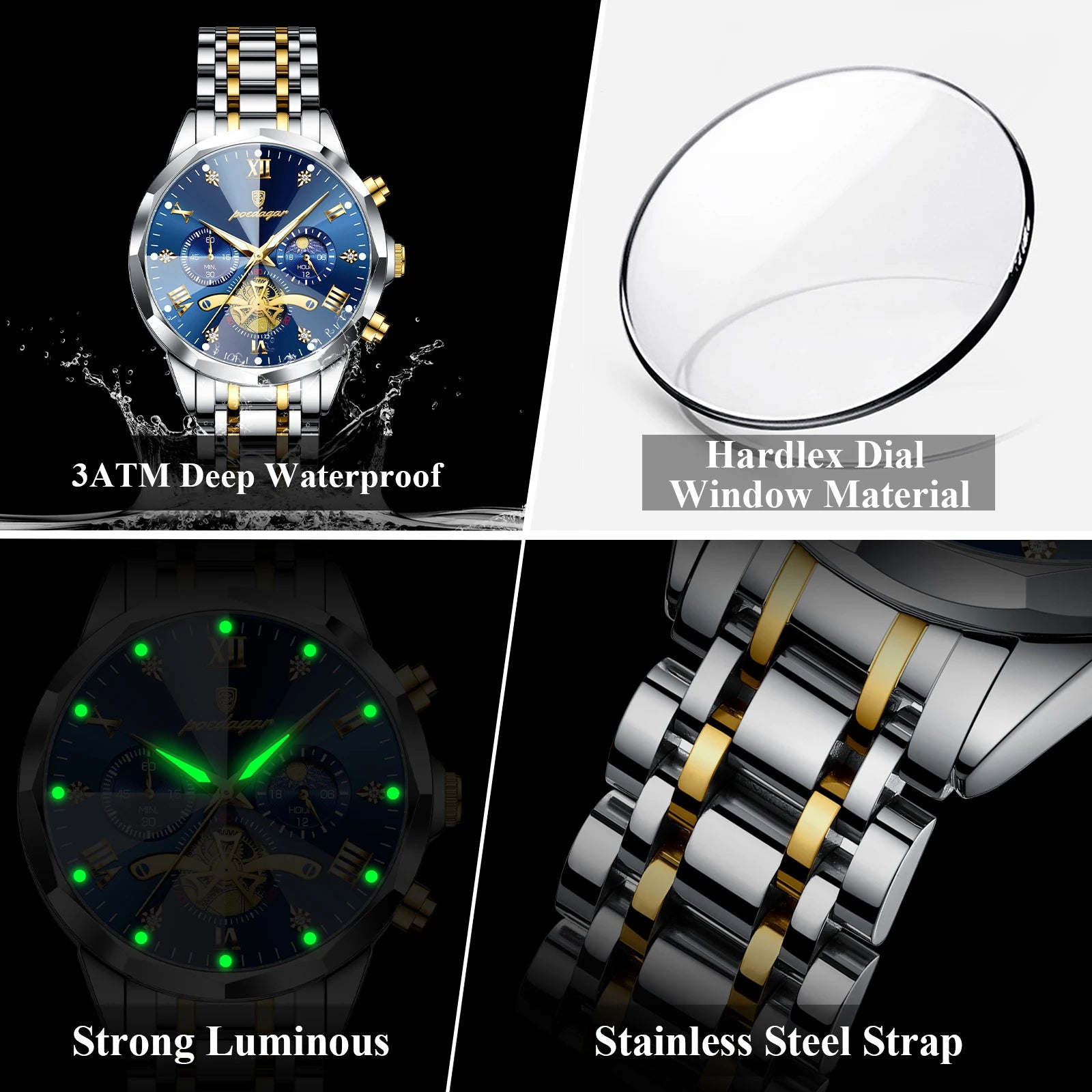 POEDAGAR Luxury Men Watch Top Original Waterproof Luminous Chronograph Man Wristwatch Stainless Steel Quartz Men's Watches Re