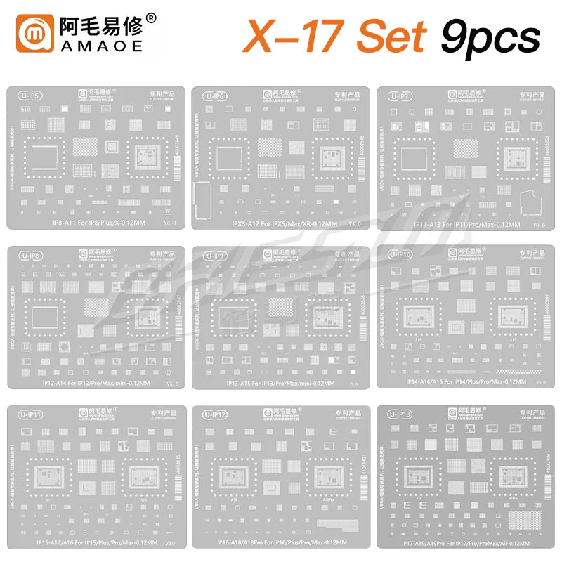 Amaoe BGA Reballing Stencil Template For iPhone 17 16 15 14 13 12 11 Pro Max XSMax 8 7P 7 6 A18 Tin Planting Soldering Net to