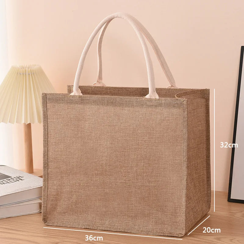 Linen bag Hand-painted cotton sacks Jute portable imitation sacks Linen bags Shopping bags Laminated bags - LargeL