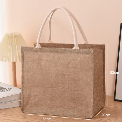 Linen bag Hand-painted cotton sacks Jute portable imitation sacks Linen bags Shopping bags Laminated bags - LargeL