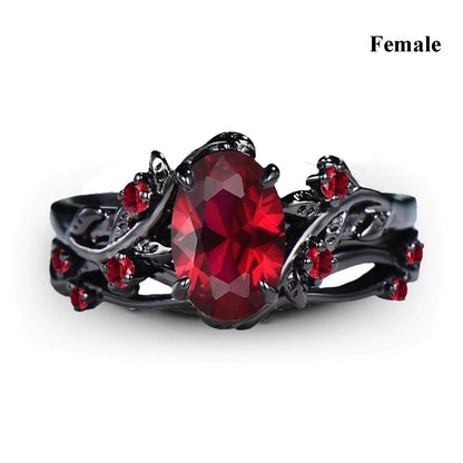 Charm Couple Rings Romantic Women Red Rhinestones Rings Set Trendy Men Stainless Steel Celtic Dragon Rings Wedding Band Jewel
