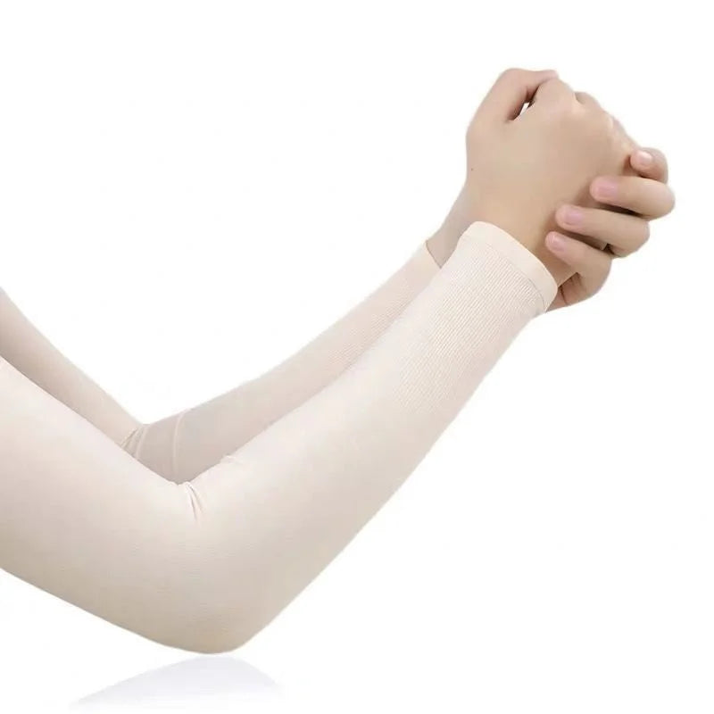 1 Pair Summer Long Ice Silk Arm Sleeves Sun UV Protection Hand Protector Cover Sunscreen Outdoor Elastic Half Finger Gloves S