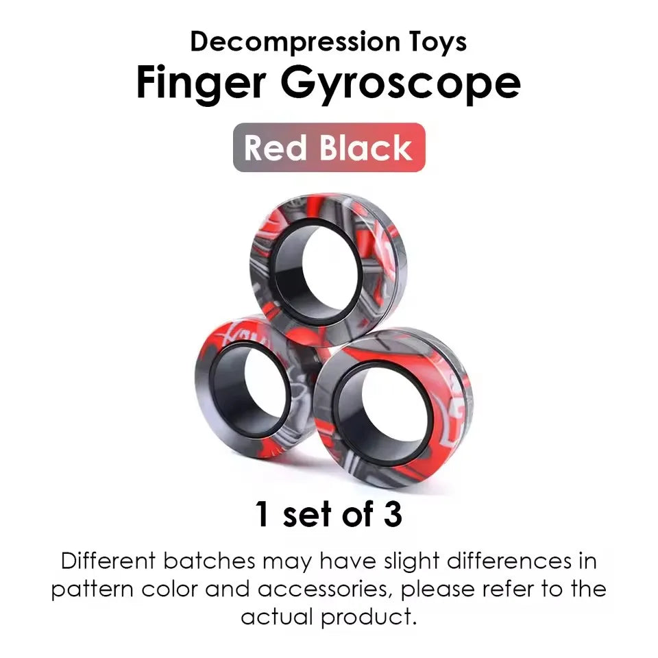 3Pcs Magnetic Rings Fidget Toy Set Adult Fidget Magnets Spinner Rings Fidget Pack Great Gift for Adults - red black