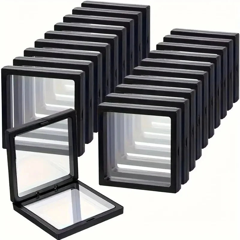 20Pcs Clearview 3D Floating Display Cases Dustproof Acrylic Jewelry Storage Box with Elastic Film Transparent Hanging Organiz