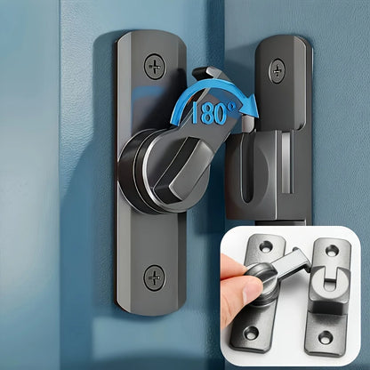 Anti-Theft Door Lock - 90°/180° Adjustable Sliding Pin, Keyless Entry Heavy-Duty Black Easy Install for Home Office Hotel Gar