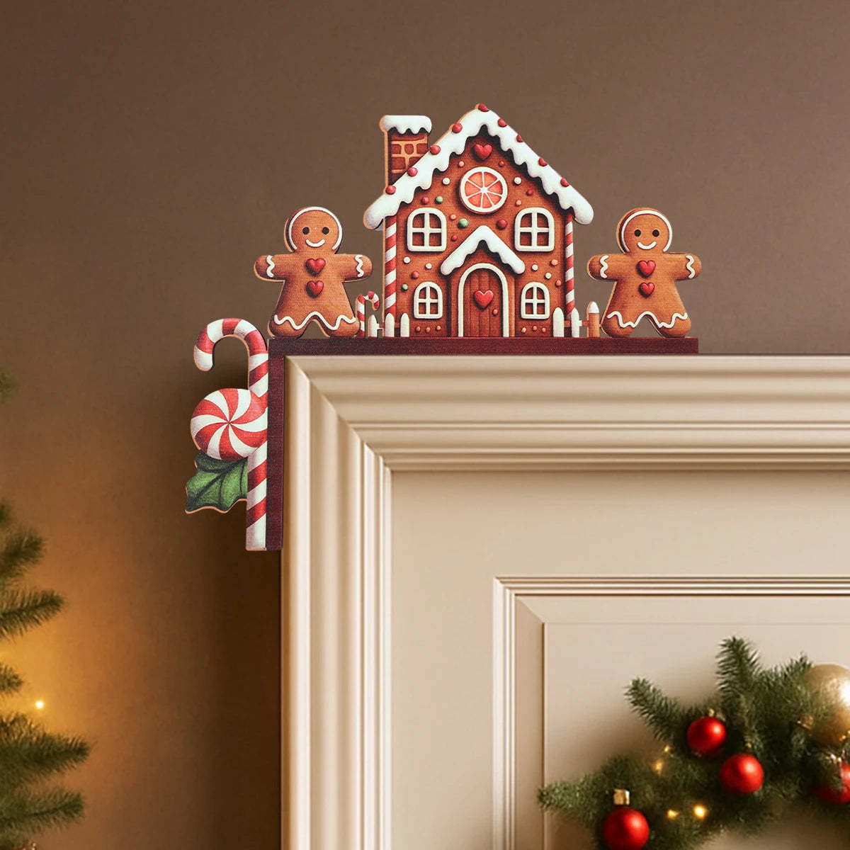 Christmas Gingerbread Man Wooden Door Frame Decoration Merry Christmas Decor for Home 2025 Navidad Xmas Ornament New Year 202